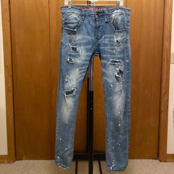 Smuggler's Moon Men's Distressed Button Up Blue Jeans Size 32x32 - Picture 1 of 14